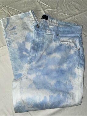 GAP Slim Boyfriend Tie Dye Raw Hem Jeans Blue White Size 14/32